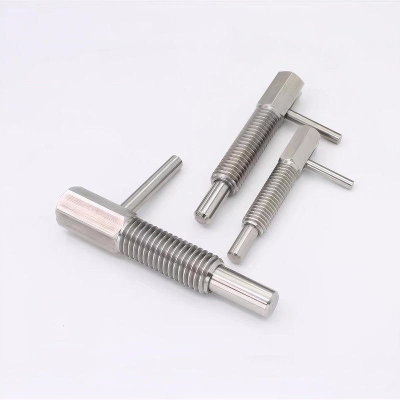 Vleant 2 Pcs M10 Stainless Steel Retractable Indexing Plunger Pin with Nut Spring Loaded Telescopic Locking Pin L Handle - Image 4